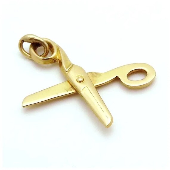 Vintage 14K Yellow Gold Movable Scissors Shears Charm Gem