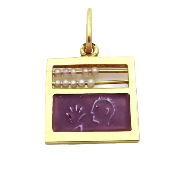 Dije vintage de pizarra con ábaco "Te amo, maestra" de Sloan & Co. en oro de 14 quilates