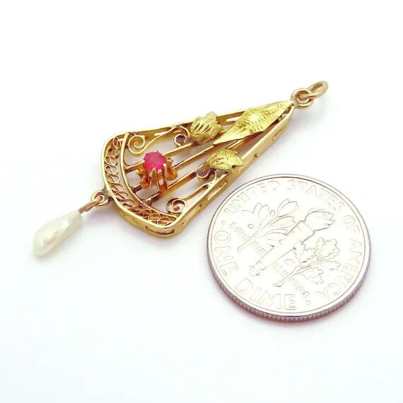 Antique 10K Gold Art Nouveau 10K Gold Ruby & Fres… - image 2