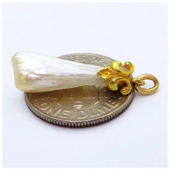 Antique Art Nouveau 14K Gold Fresh Water Pearl Fl… - image 3