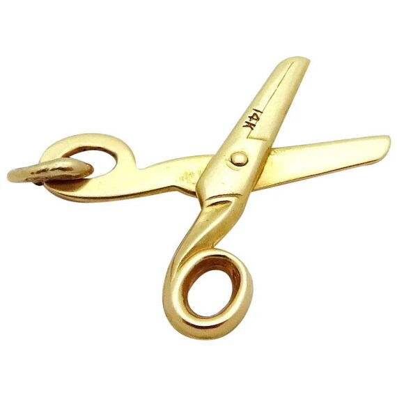 Vintage 14K Yellow Gold Movable Scissors Shears Charm Gem