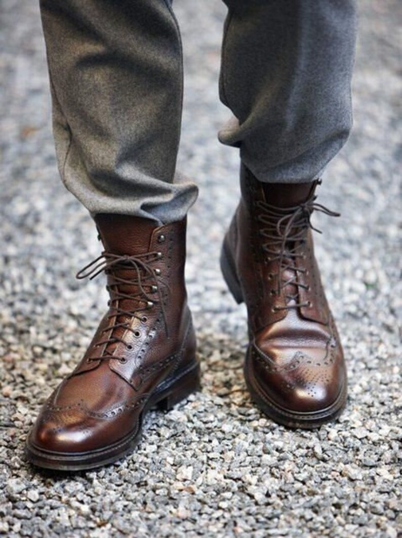 Pure Handmade Men's Classic Brown Leather Lace up Wingtip - Etsy