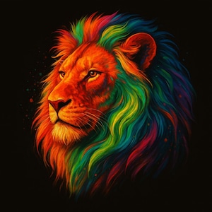 Rainbow Lion Digital Print | PNG JPEG PDF | Instant Download | Pride Lion Wall Art | Colorful Lion Head Clipart