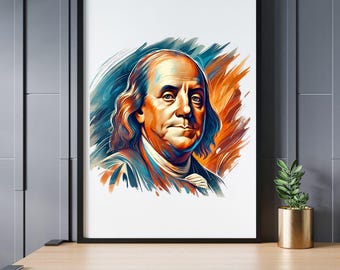 Benjamin Franklin Watercolor Portrait | Digital Download PNG, PDF, JPEG Svg