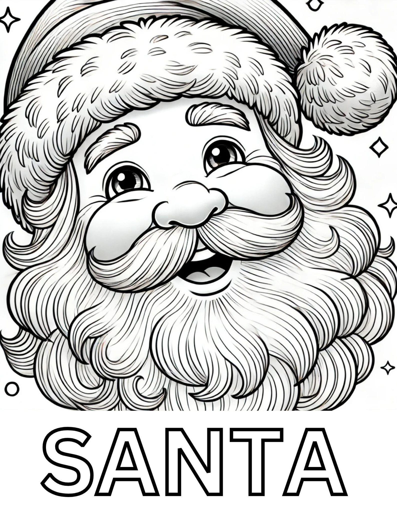 Santa Claus Head Coloring Page Closeup Santa Face Christmas