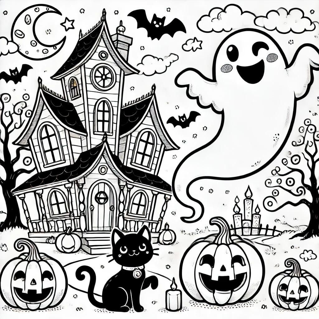 Haunted House Halloween Coloring Pages for Kids | Fun and Friendly ...