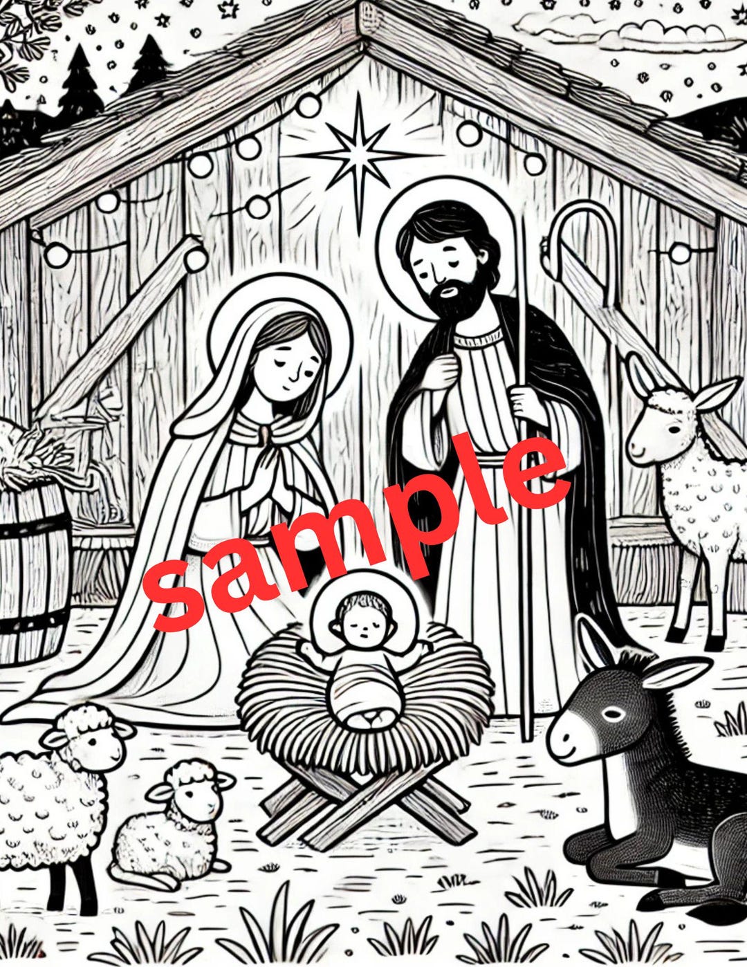 Nativity Scene Coloring Page | Simple and Heartwarming Design ...