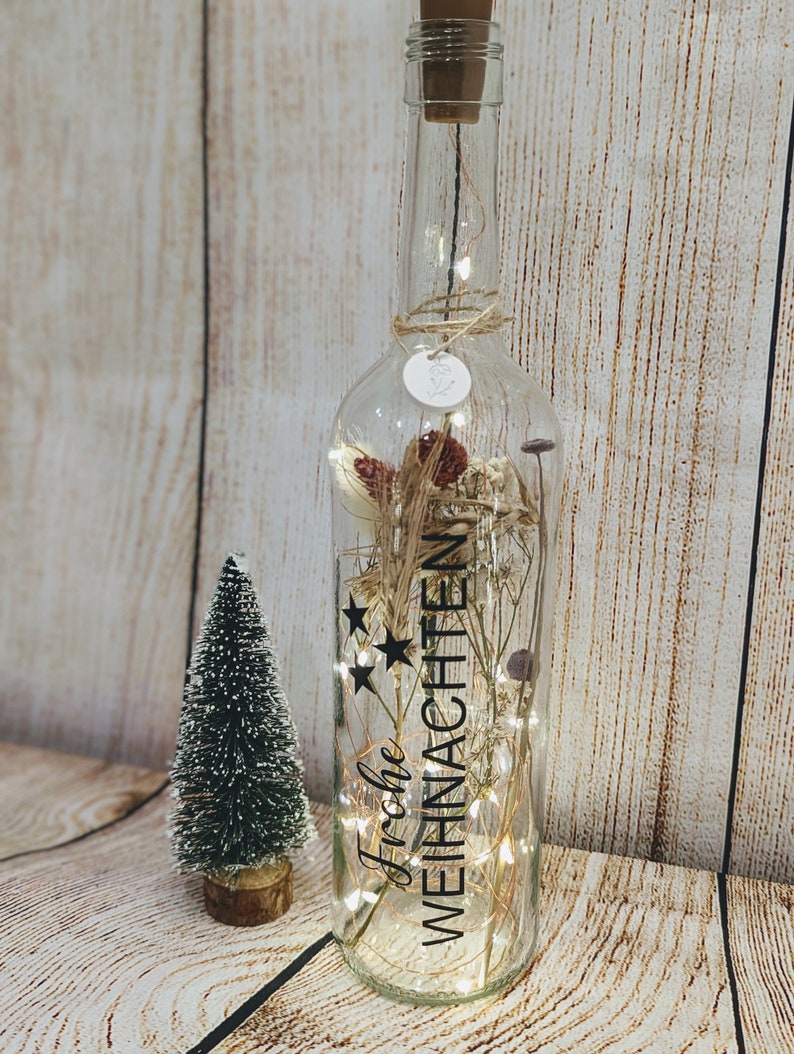 Flaschenlicht Deko Lampe Geschenk Licht Danke mit Spruch personalisiert LED Lichterkette Weihnachten Hochzeit Bild 4