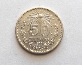 mexico 50 centavos 1919 world silver coin