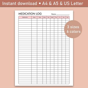 Daily medication log printable medication tracker printable | Medication chart list | Medicine tracker  Medication planner template