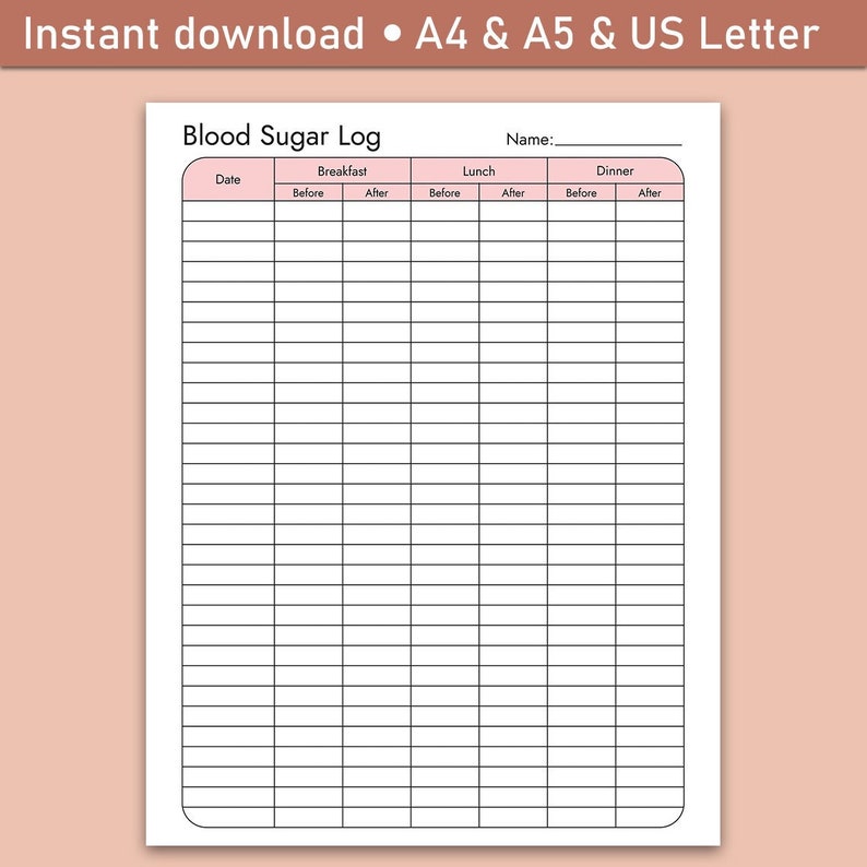 Printable Blood Sugar Log Blood Sugar Tracker Diabetes Tracker Printable Blood Sugar Log Blood Sugar Tracker Diabetes Tracker