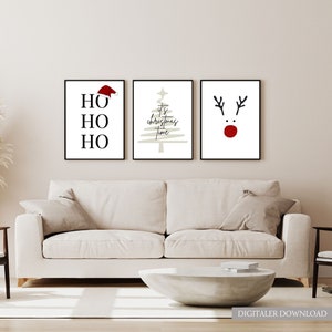 Poster Weihnachten 3-teilig | Lustiges Weihnachtsposter | Poster Digital Download | Digitales Weihnachtsposter | Kunstdruck Rentier