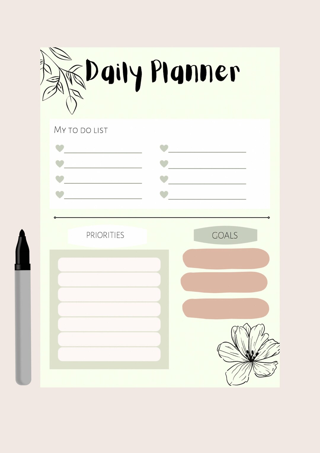 One Page Daily Planner, Printable Daily Planner, Organization Planner ...