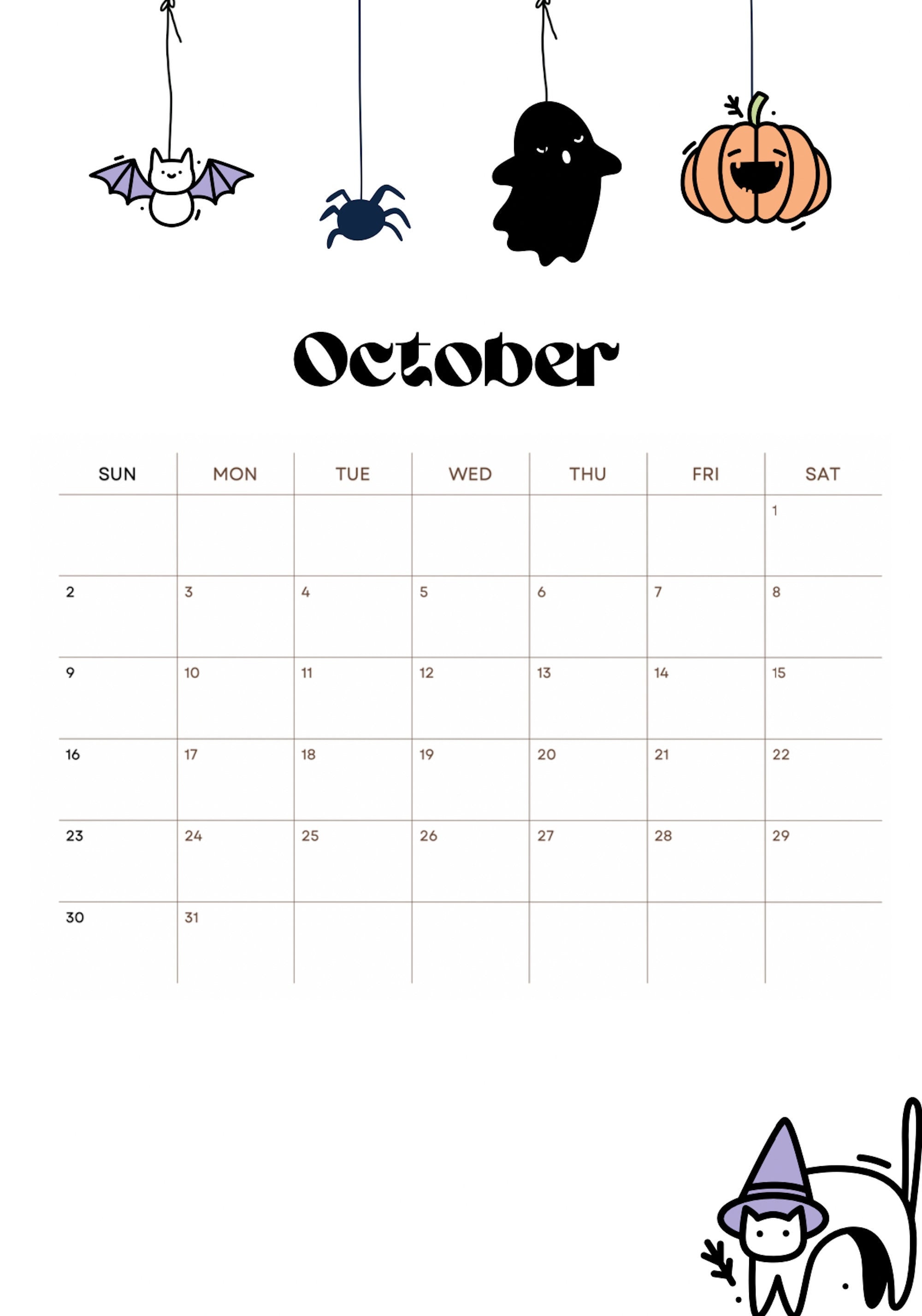Cute Printable October Calendar