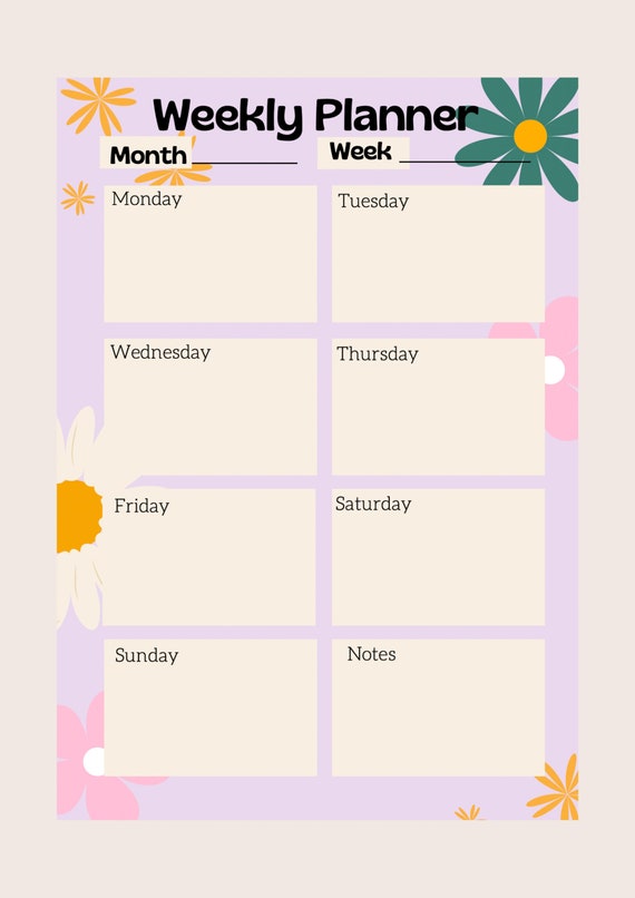 Cute Weekly Planner Printable Cute Weekly A4 Planner Digital - Etsy