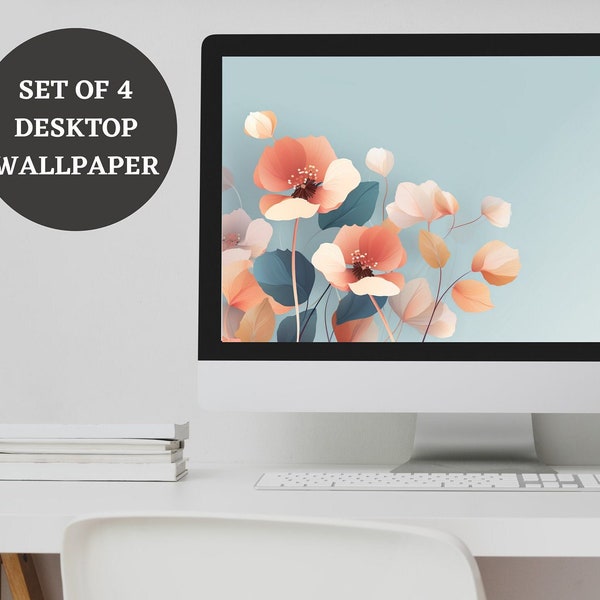 Set of 4 Floral Desktop Wallpaper / Abstract Minimalist Computer / PC / Macbook / Laptop / Windows Background / Digital Instant Download