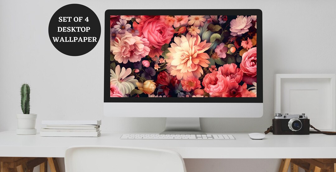 Small Desktop Computer Wallpaper Set of 4 Floral Desktop Wallpaper / Abstract Minimalist Computer / PC ...
