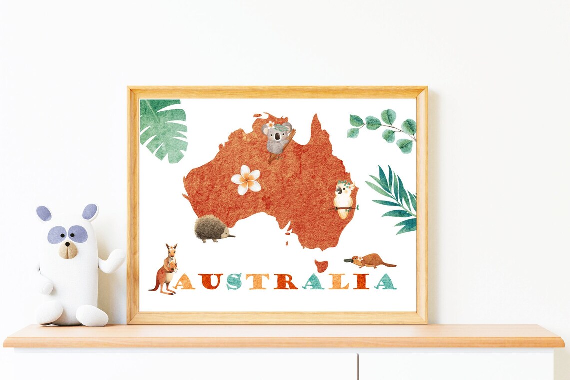 Map of Australia Poster Nursery Wall Art Unisex Playroom - Etsy