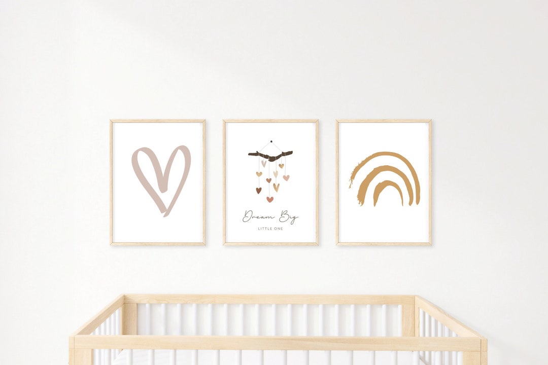 Boho Dream Big Prints, Baby Girl Personalised Set of 3 Nursery Prints ...