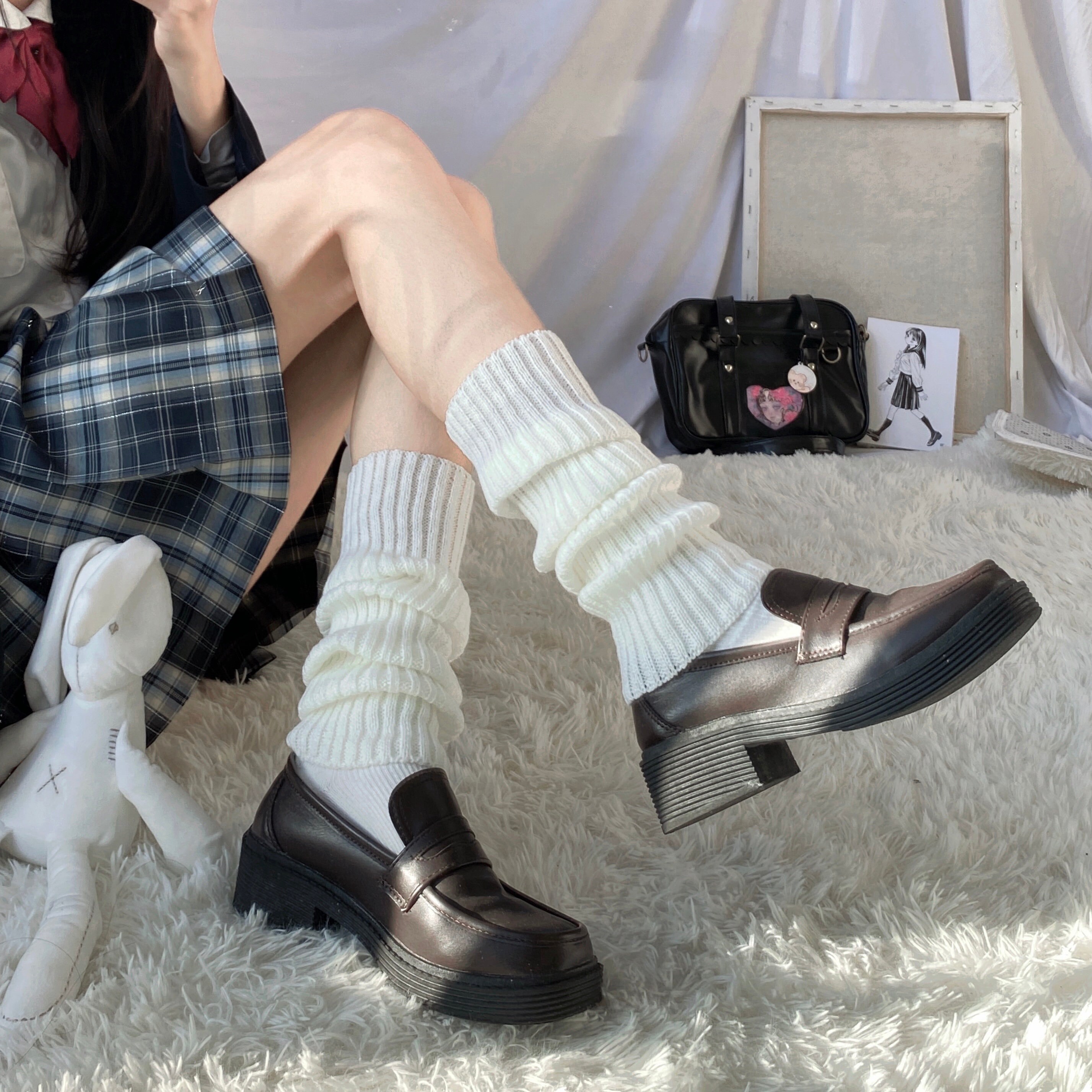 Y2k Cotton Leg Warmers for Women 1 Pair Knittedknitted White Etsy