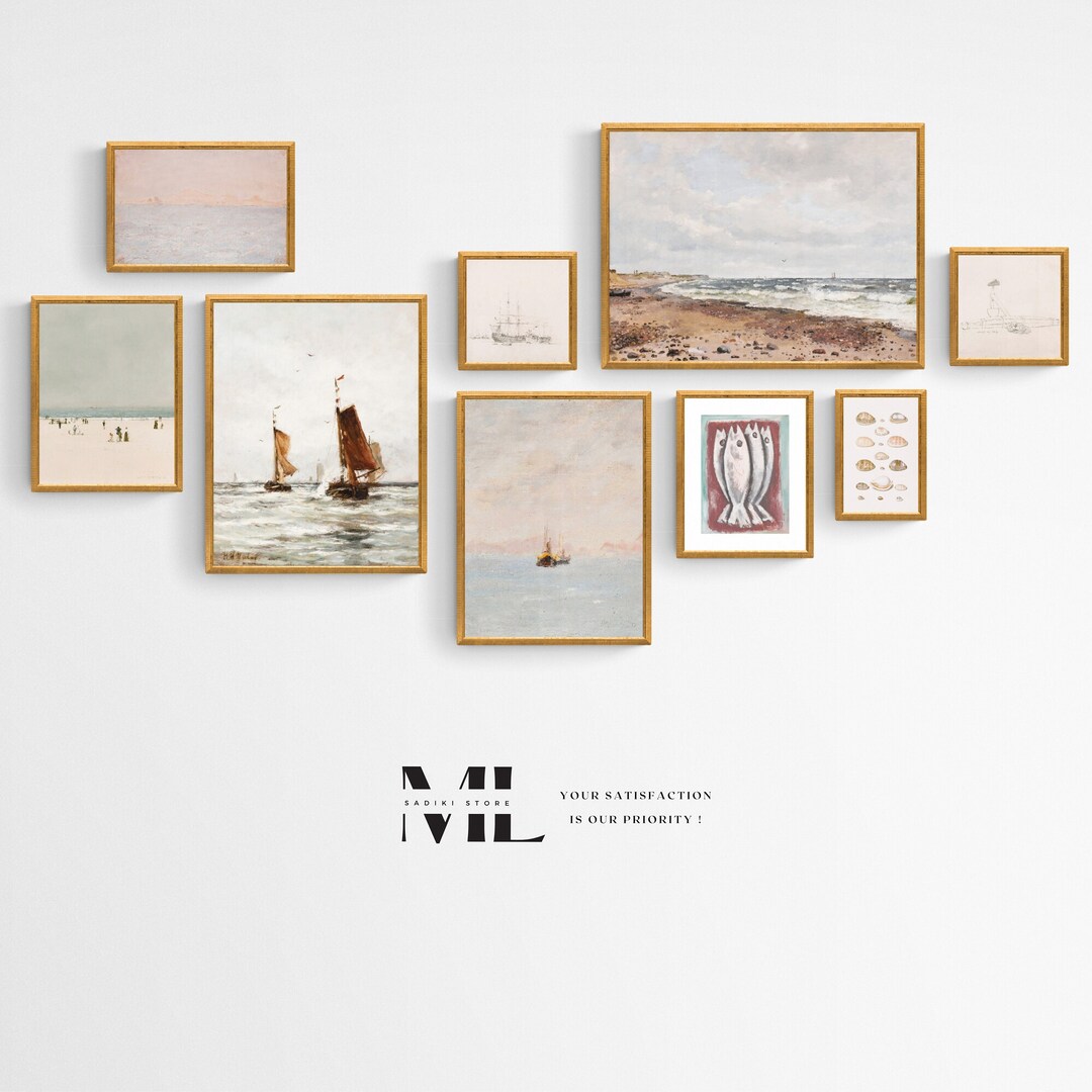 Vintage Coastal Gallery Wall Art Set of 9 Prints Beach House Wall Art