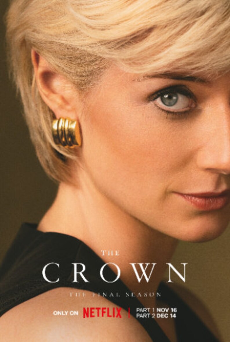 Similar a los aretes de la princesa Diana en Crown Temporada 6-Foto de avances de la serie Netflix Aretes anchos Aretes de aro gruesos Aretes cuadrados imagen 4