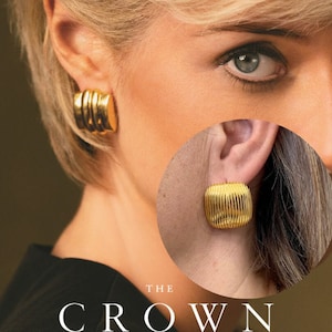 Similar as Princess Dianas Earrings in Crown Season 6-Netflix Series Trailers Photo Wide Stud earrings Chunky Hoop Earrings-Square earrin image 1