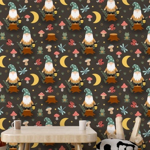 Gnome Wallpaper: Woodland Mushroom Kids Room Mural (Peel and Stick)