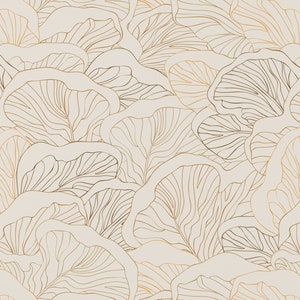 Gold Wallpaper, Luxury Wallpaper,Gold Mushroom Wallpaper, Mushroom Wallpaper, Boho Wallpaper, Removable Wallpaper, Botanical  Wallpaper