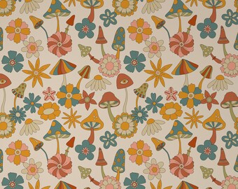 Vintage Mushroom Wallpaper: Colorful Boho Peel and Stick Wallpaper