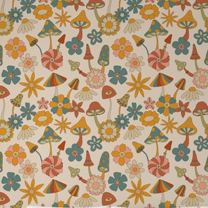 Vintage Mushroom Wallpaper, Boho Mushroom Wallpaper,  Peel and Stick Wallpaper, Removable Traditional Wallpaper, Colourful Wallpaper