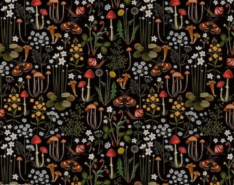 Dark Botanical Mushroom Wallpaper: Vintage Forest Wall Mural