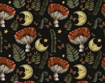 Mushroom Moon Botanical Wallpaper: Dark Wall Mural