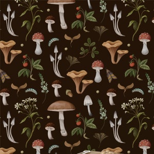 Peel and Stick Wallpaper, Mushroom Wallpaper, Botanical Wallpaper,Mushroom Wallpaper, Dark Wallpaper, Dark Botanical Wallpaper, Wall Mural