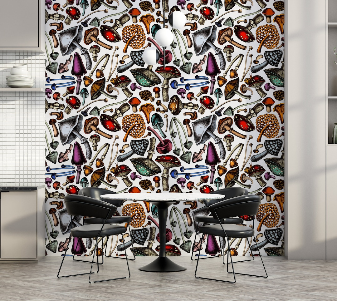 Colorful Mushroom Wallpaper: Botanical Wall Mural - Etsy
