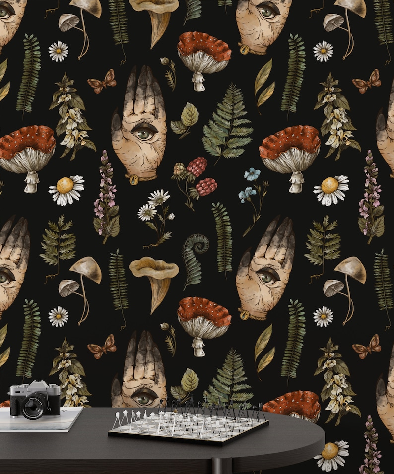 Dark Botanical Wallpaper Botanical Wallpaper Hamsa - Etsy