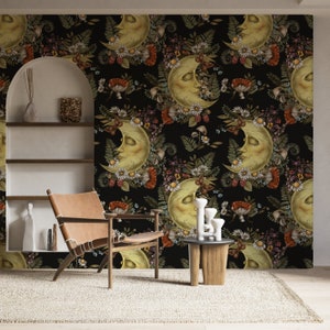 Vintage Moon & Mushroom Wallpaper - Peel and Stick Wall Mural
