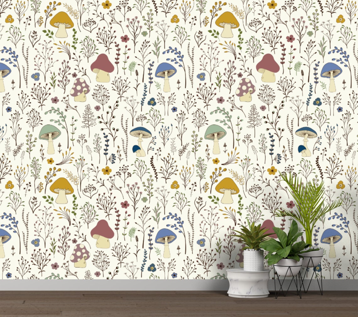 Vintage Wallpaper Mushroom Wallpaper Peel and Stick - Etsy