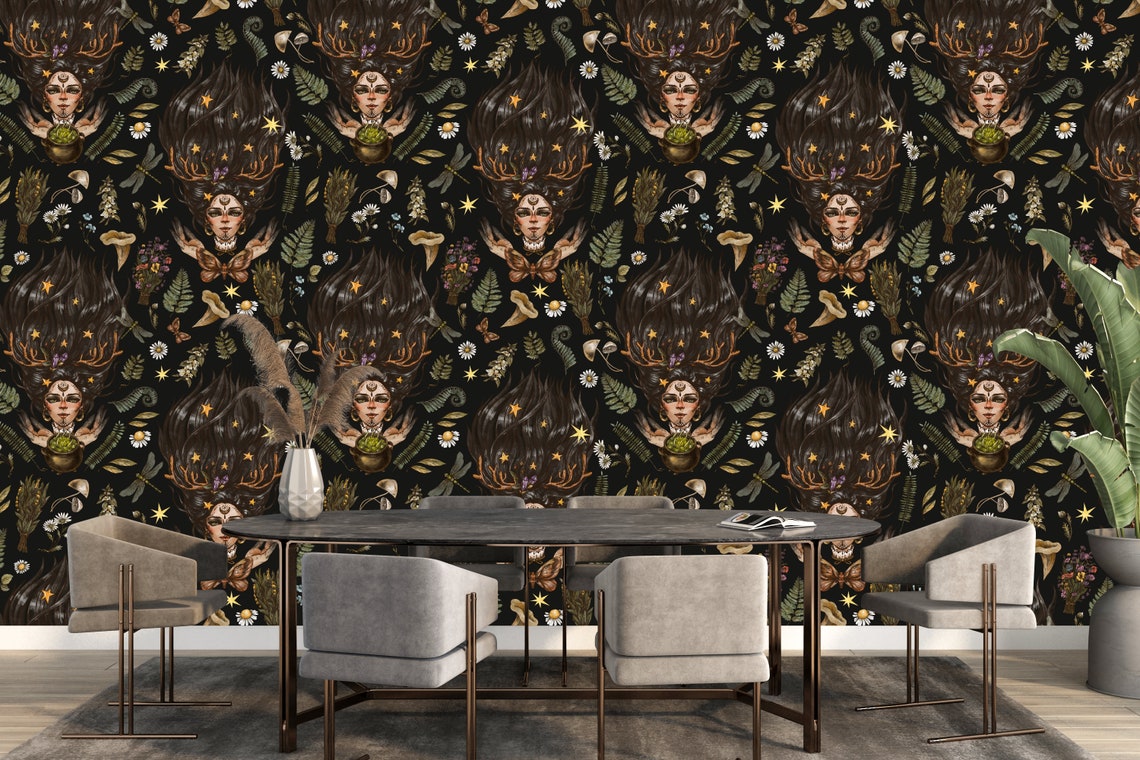 Witch Wallpaper Mystic Wallpaper Dark Wallpaper Mushroom - Etsy