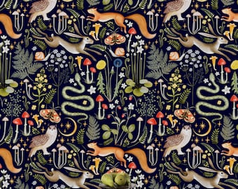 Navy Botanical Wallpaper: Vintage Mushroom, Peel and Stick