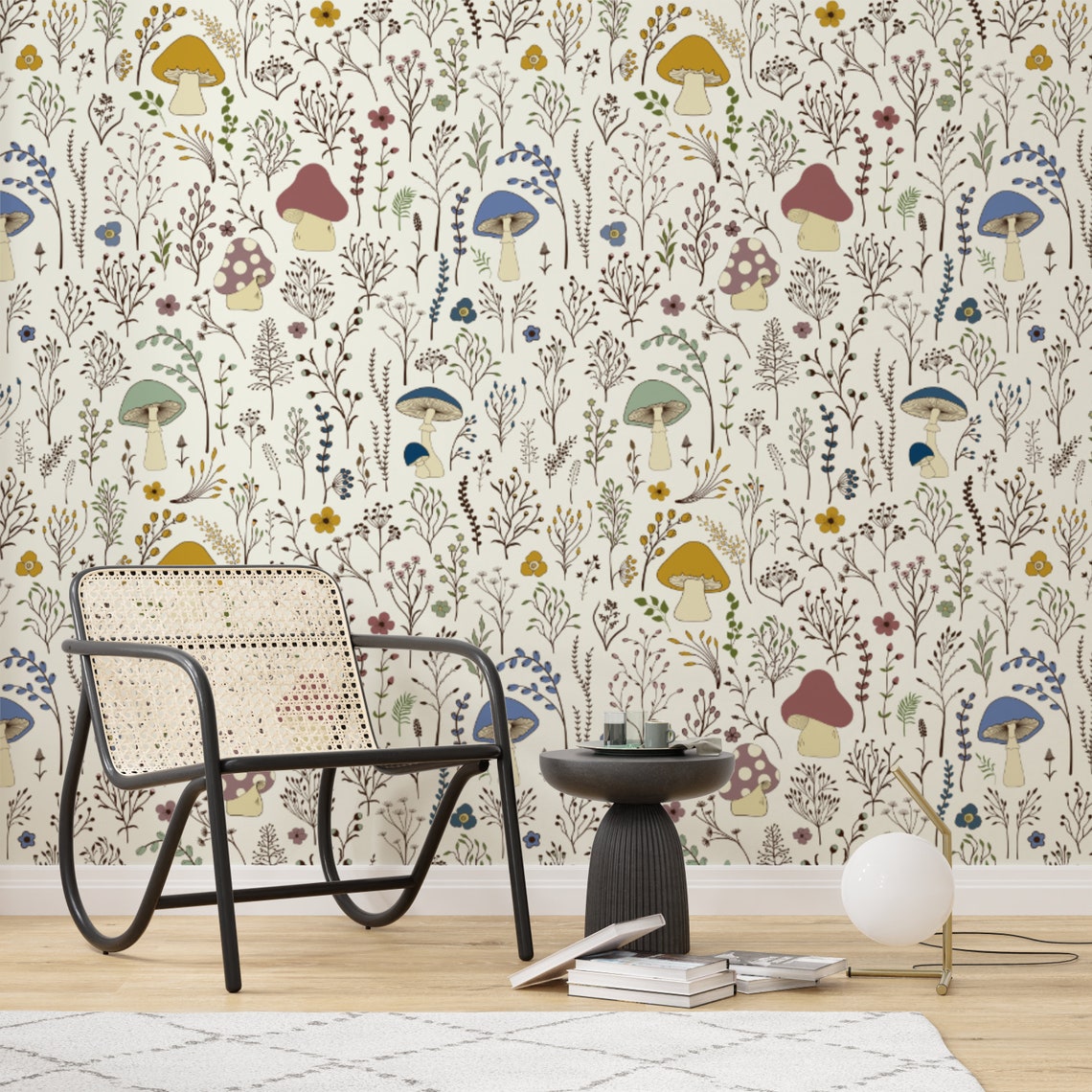 Vintage Wallpaper Mushroom Wallpaper Peel and Stick - Etsy