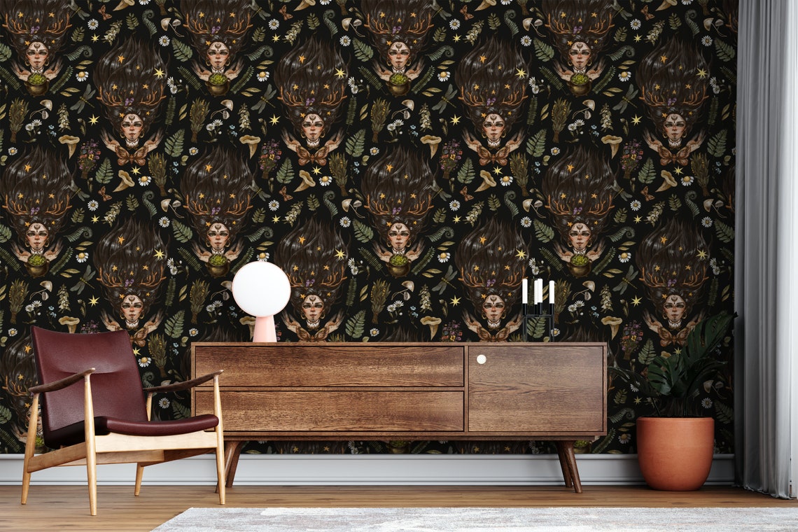 Witch Wallpaper Mystic Wallpaper Dark Wallpaper Mushroom - Etsy