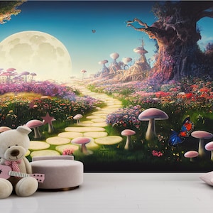 Mushroom Fairy Tale Wallpaper: Peel and Stick Removable Kids Decor