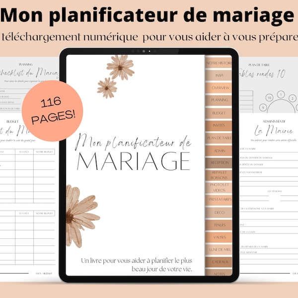 Planificateur de mariage en français , Planificateur de mariage iPad, Goodnotes de mariage, Liste de mariage, checklist, Budget de mariage