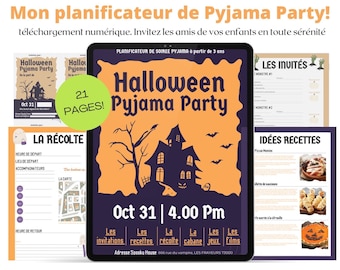 Pajama Party Halloween planner, Pajama party planner for kids iPad, party, Shopping list, checklist, Halloween