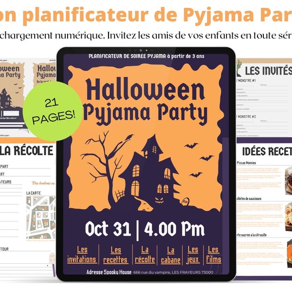 Pajama Party Halloween planner, Pajama party planner for kids iPad, party, Shopping list, checklist, Halloween