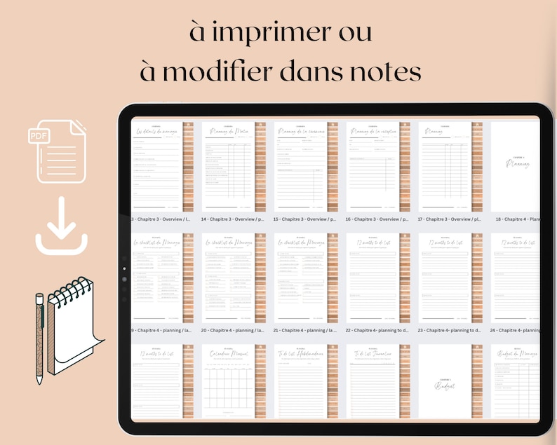 Planificateur de mariage en français , Planificateur de mariage iPad, Goodnotes de mariage, Liste de mariage, checklist, Budget de mariage image 2