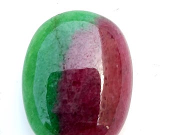 33 Carat Oval Ruby Zoisite Cabochon: Red and Green Gemstone