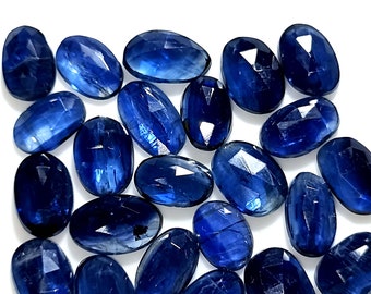 Blue Kyanite Cabochons, Rose Cut Faceted Gemstones (9x6 to 10x7mm)