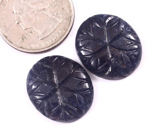 42 Carat Beautiful Natural African Blue Sapphire Fancy Pair Carving. Sapphire Carving Cabochon. Flat Back Handmade Making Gemstone/ code.5